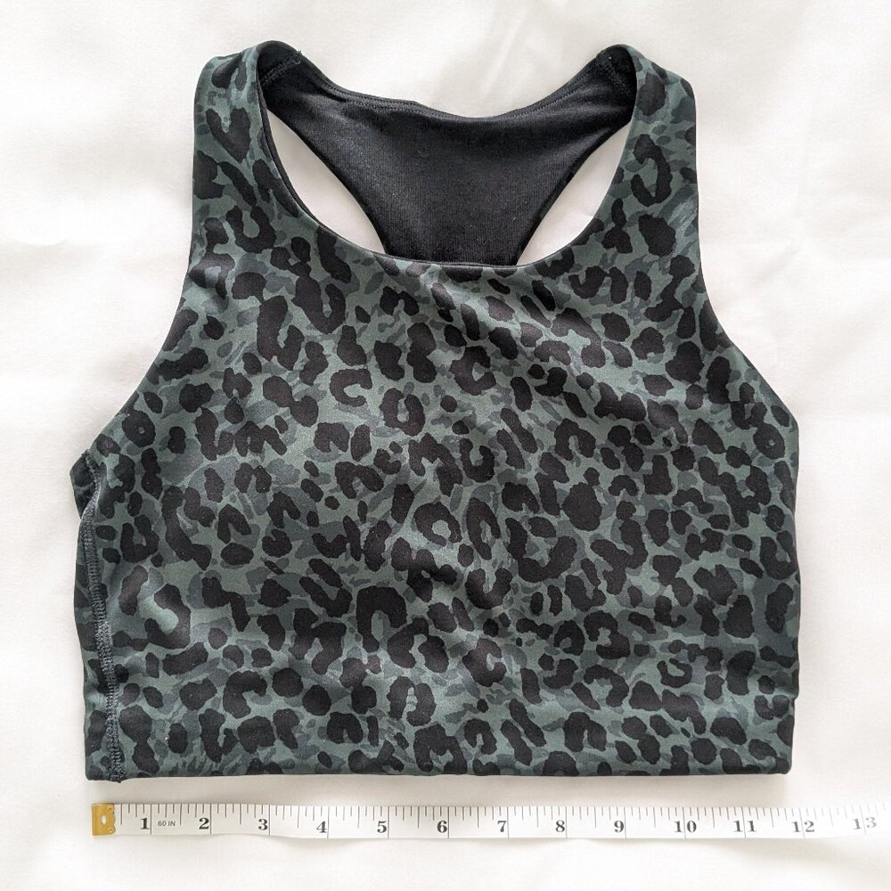 GapFit Eclipse Long Line Green Leopard Sports Bra (XS)